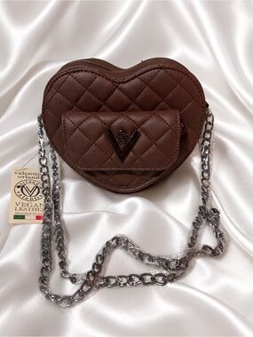 Valentino Orlandi Chocolate Brown Quilted Heart Mini Crossbody